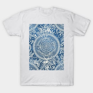 Diamond and Doodle Mandala On Blue T-Shirt